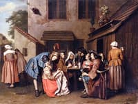 Figures Gathered in a Tavern Courtyard