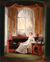 Neoclassical Interior with Seated Young Woman