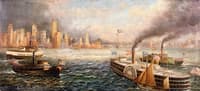 Paddle Wheeler and Boats, New York Harbor