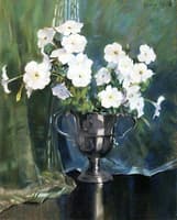 White Petunias in a Footed Silver Cup