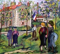 Figures in front of a Barracks