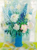 Vase of Flowers, Delphiniums, Peonies and Cornflowers