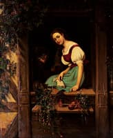 Young Woman Knitting in a Window