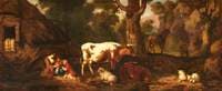 A Mother with Two Children, Two Cows, Sheep, and an Ass, in a Clearing outside a Cottage