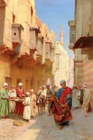 A Cairo Street Scene, with a Khubz Bread Seller, a Rug Merchant and a Water Seller