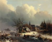 Figures on a Frozen River in Winter