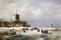 Villagers on a frozen waterway