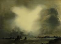 River Scene under Stormy Sky
