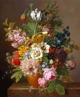 Flowers in a Pot on a Marble Ledge