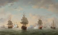 A Merchant Snow, two of the King's Ships-of-War, a Lugger and a Cutter in the Channel