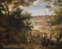 View of Versailles with Louis XIV and Huntsmen