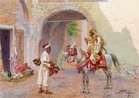 Arab Horseman Conversing with a Carpet Merchang