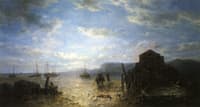 Beached Bomschuiten and Shrimp Fishers by a Jetty at Low Tide