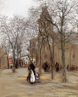 Mother and Daughter in  a Church Plaza