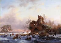 Winter Landscape with Skaters near a Dilapidated Castle