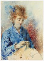 A young lady sewing