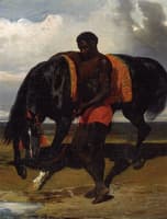 African Tending a Horse by the Sea