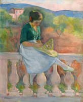 Le Cannot, Young Girl with Green Blouse and Straw Hat