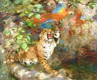 A Jaguar and Macaws