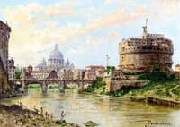A view of the Tiber with Castel Sant Angelo and St. Peters