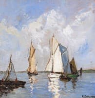 Sailing ships off the coast