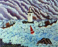 Pêcheurs dans la tempête devant le phare des Barges