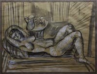Femme nue allongée près d'un guéridon