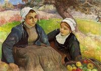 Two Breton women with a basket of apples
