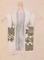 Design for a Fur-Trimmed Evening Cloak, Front View