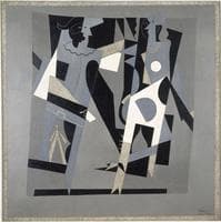 Harlequin and woman with necklace