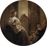 A Woman Sewing by Candlelight