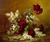 Still Life With Red Roses And Lilacs