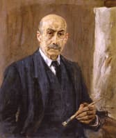 Self-Portrait Wearing a Suit Standing Next to an Easel