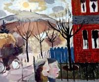 Landscape with House and Two Heads