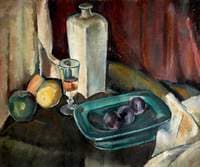 Still Life with Glass Bottle and Plums