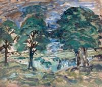 Summer Landscape with Three Large Trees