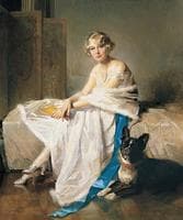 An Elegant Lady with her French Bulldog in an Interior