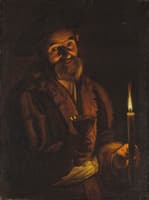 Old Man Holding a Candle and a Glass