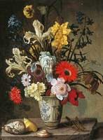 Floral Study with Beaker, Grasshopper and Seashells