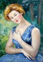 Lady in a Blue Spotted Dress