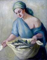 Lady in Green with Fish