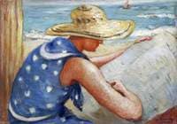 Lady Reading a Newspaper on a Beach