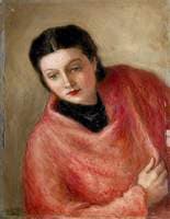 Portrait of a Lady in a Red Tunic Leaning Forward