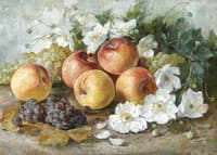 Still life with apples, grapes and white anemones