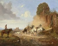 Cattle Watering at a Fountain on the Via Appia Antiqua with the Ruins of an Aqueduct in the Background