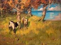 Landscape with Two Calves and a Lake