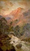 River Scene with Pink Mountain