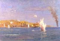 HMS 'Queen Elizabeth' Shelling Forts, Dardanelles....