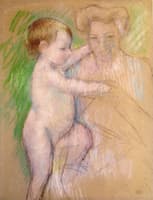 Nude Baby beside Her Mother