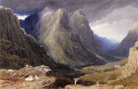 Goats on a Rocky Outcrop above a Highland Glen